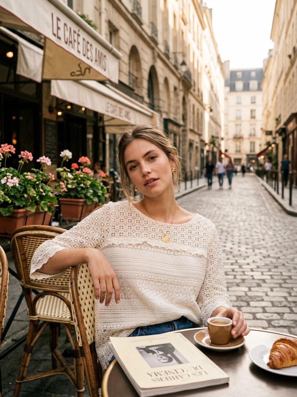 Joie Cream Lace Knit Crewneck Blouse